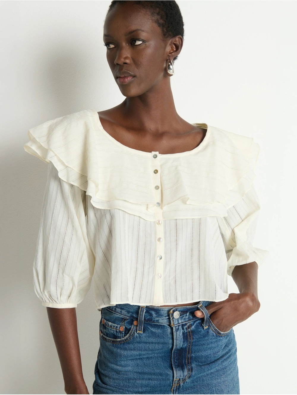Nation LA Sandra Ruffle Blouse in Porcelain XS New With Tags